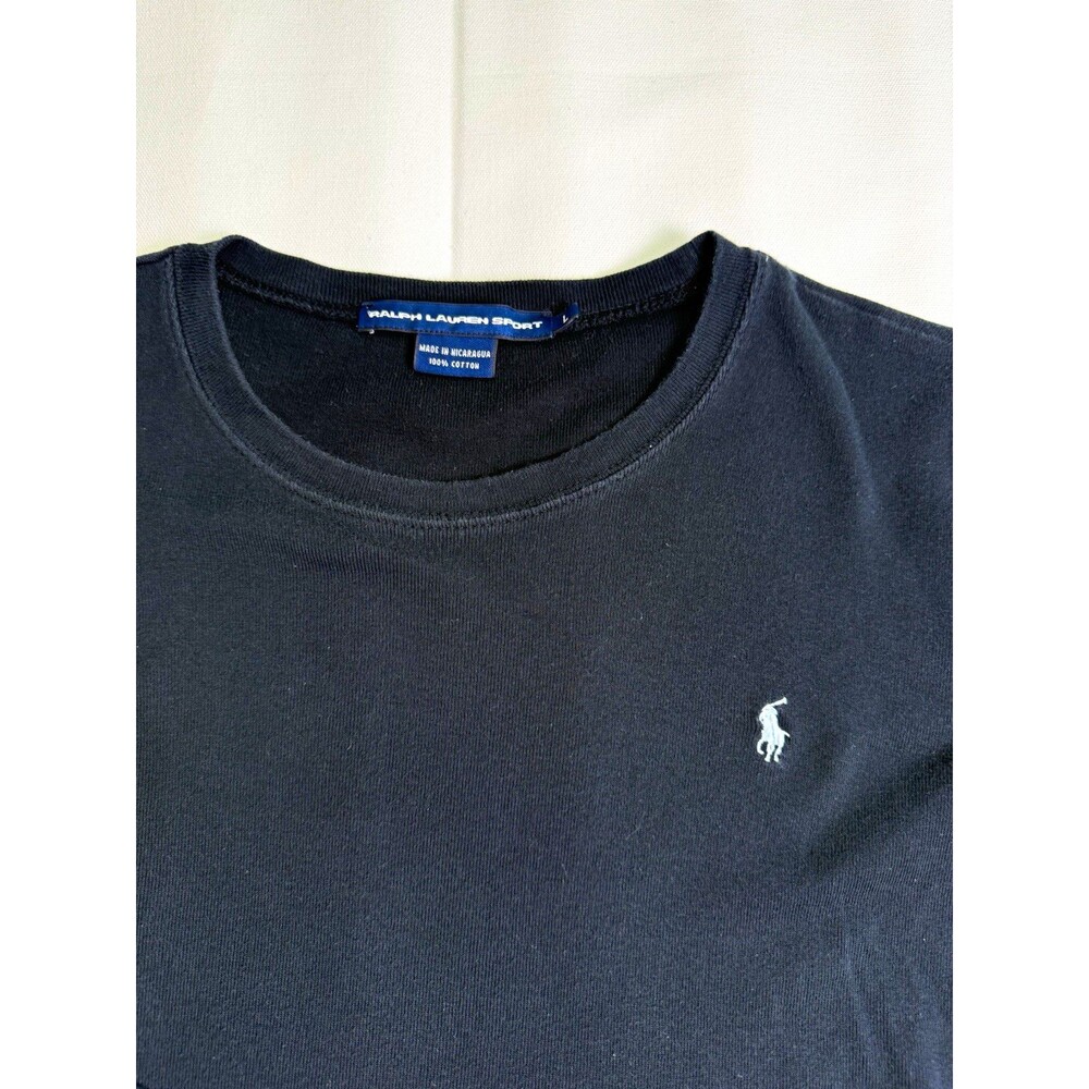 Ralph Lauren Sport Women's L Black Solid Knit Cotton Crew Neck Logo Tee